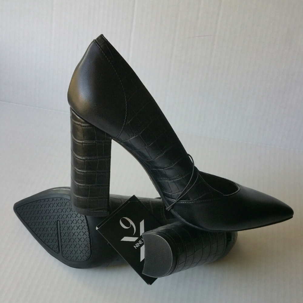 Nine West 9X Croc Pointed Black Heel Shoes